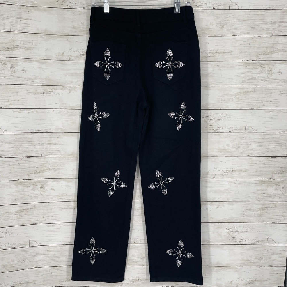 Aelfric Eden Unisex Black Rhinestone‎ Detail Straight Jeans Size 30 - Picture 4 of 11